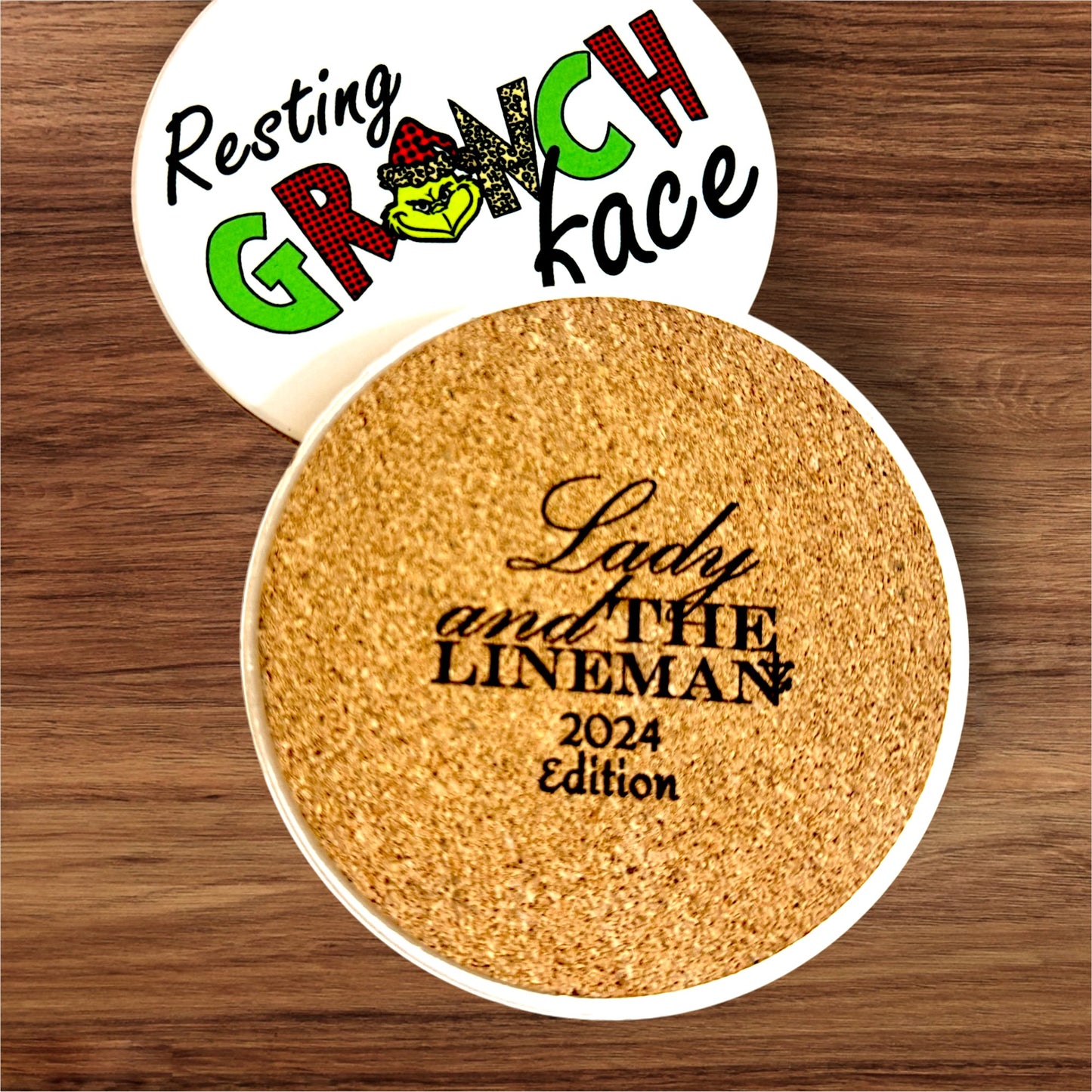 Resting Grinch Face Ceramic Coasters