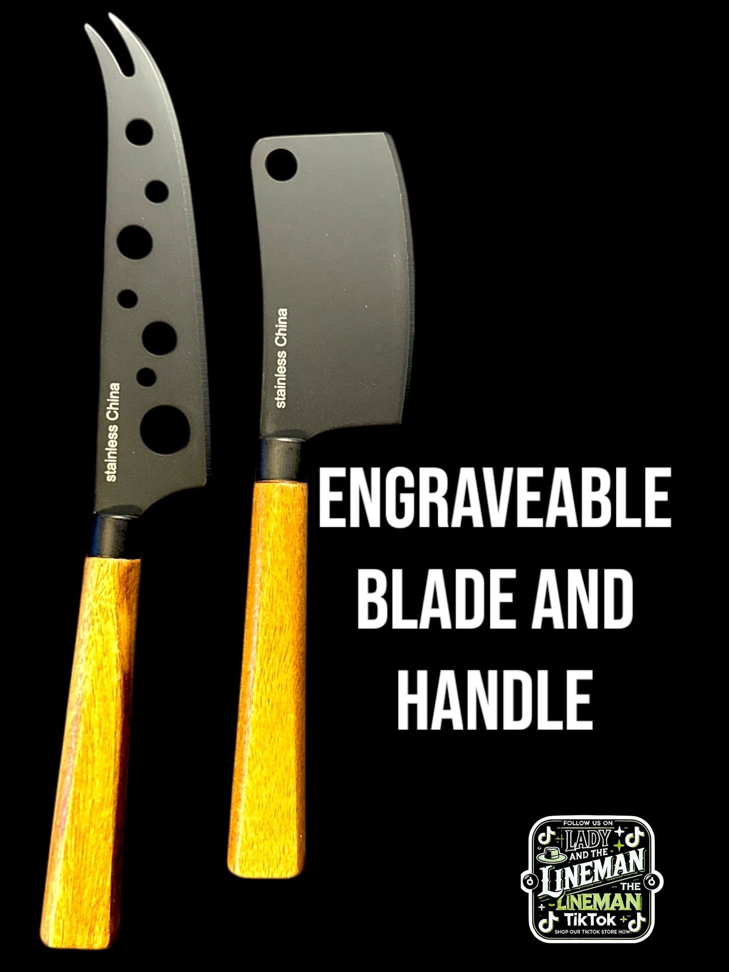 Personalized Acacia Wood Charcuterie Board with Engravable Knife Set