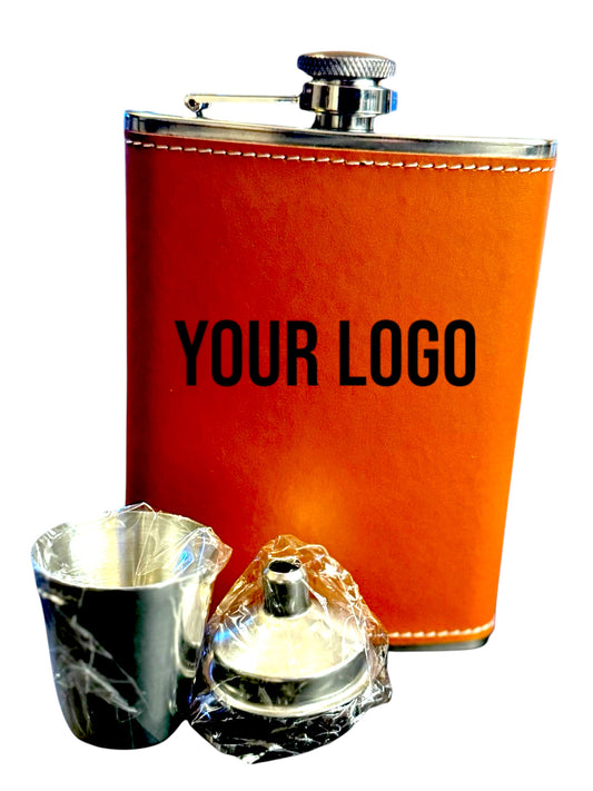 Premium Personalized Faux Leather Flask Set
