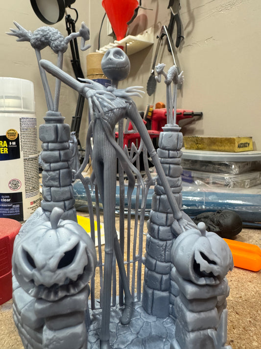 Jack Skellington Castle Gate Diorama – Hand-Painted Resin 3D Print (7” Tall)
