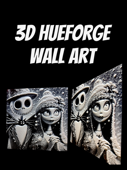 Jack & Sally Winter Wonderland – 9x9” HueForge 3D-Printed Textured Art