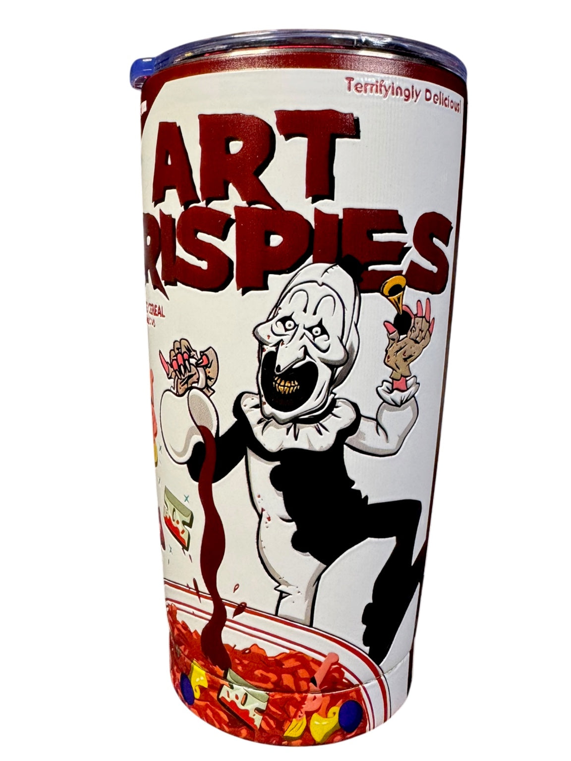 Art Crispies 20 ounce stainless steel horror tumbler detail view