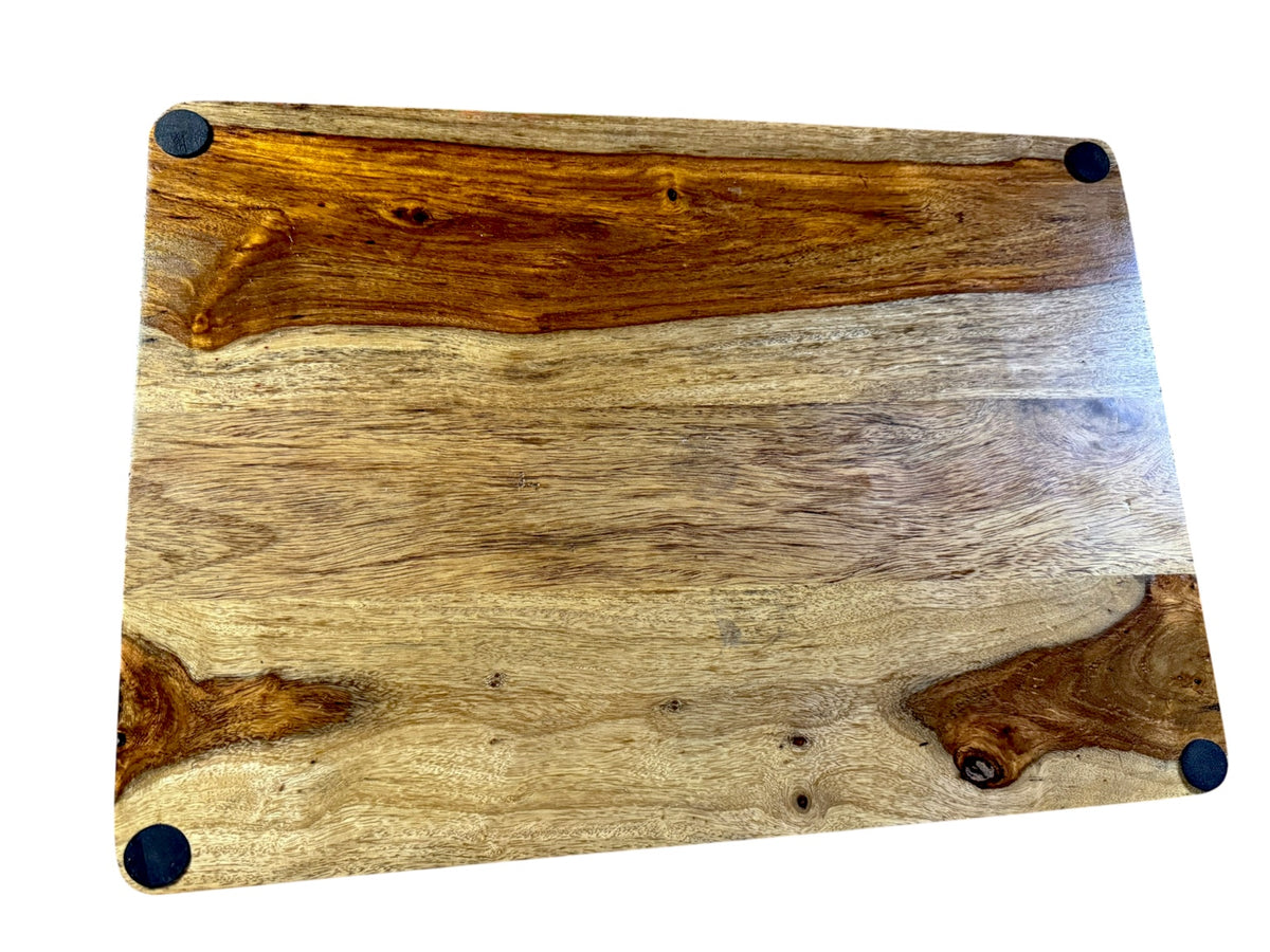 Back of 12 by 17 inch acacia spirit board showing rubber feet