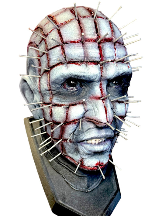 Hand-painted Pinhead Cenobite horror bust on white background