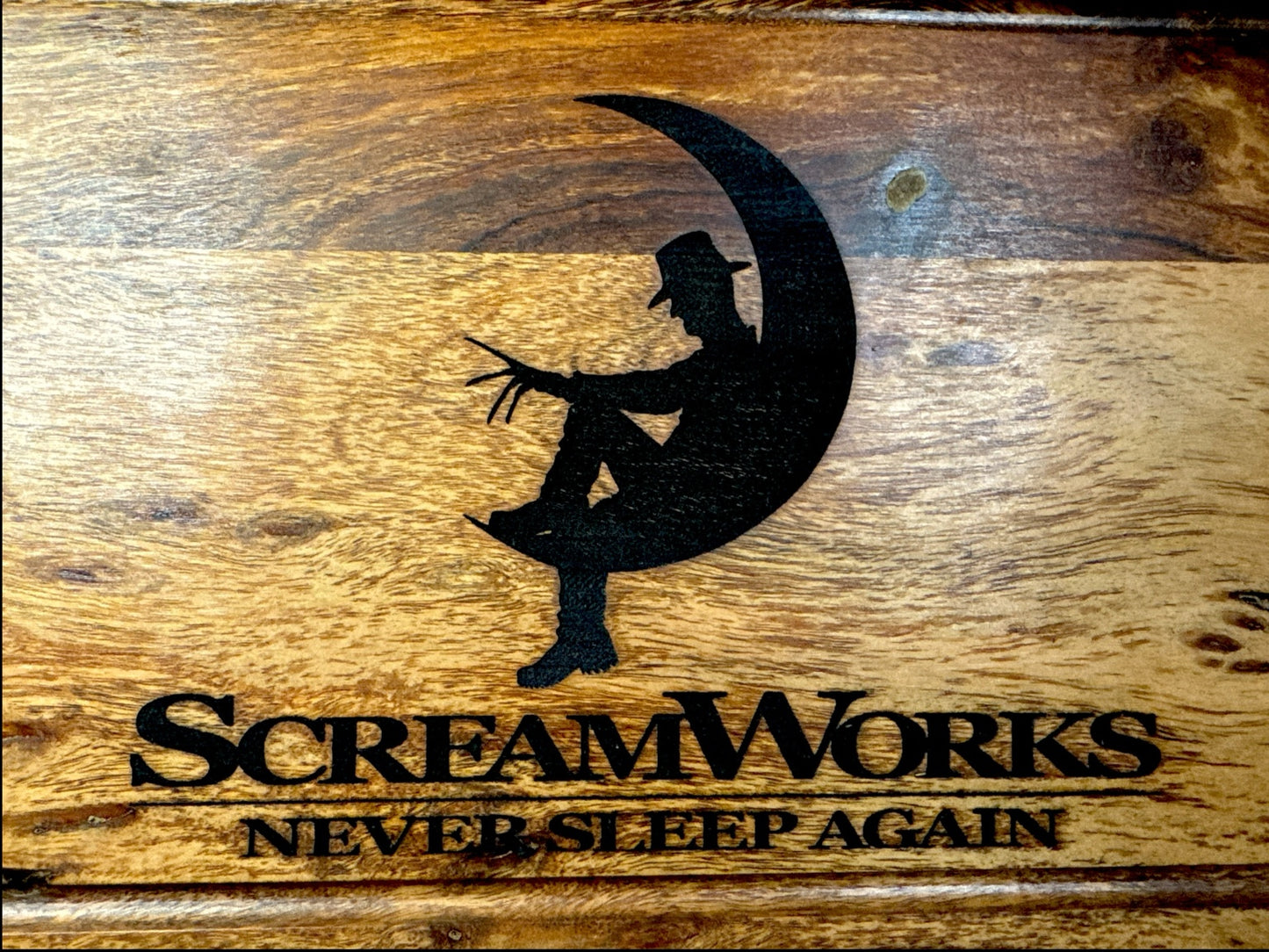 Close detail of ScreamWorks Freddy Krueger inspired laser engraving