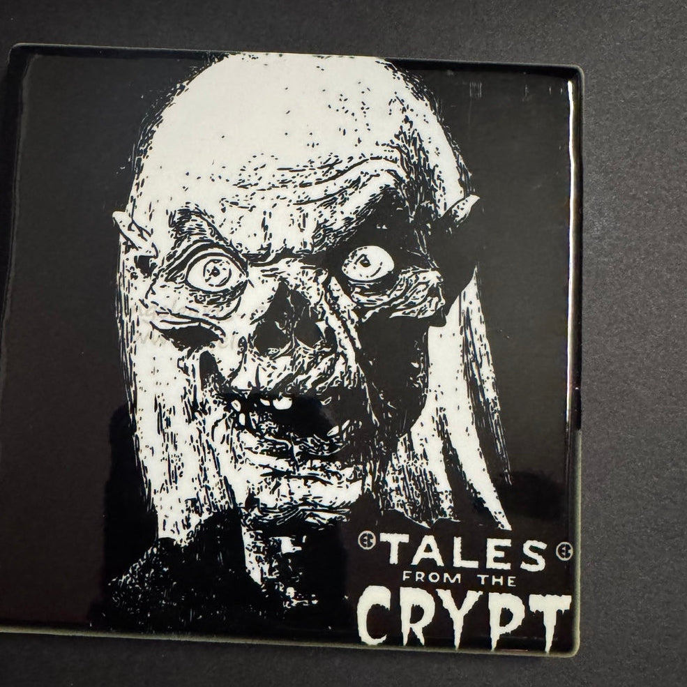 Tales From the Crypt inspired black and white horror coaster