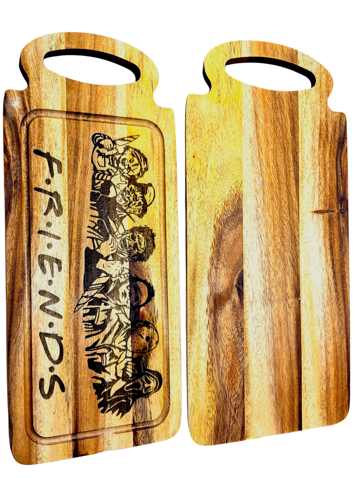 🔪 Horror FRIENDS Acacia Cutting Board – 18x10” w/ Juice Groove