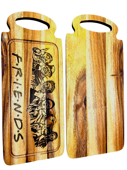 🔪 Horror FRIENDS Acacia Cutting Board – 18x10” w/ Juice Groove