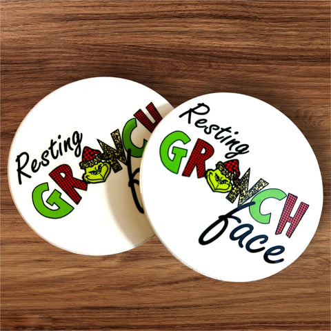 Resting Grinch Face Ceramic Coasters