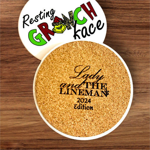 Resting Grinch Face Ceramic Coasters