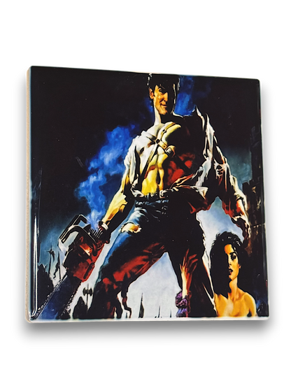 🪓 Army of Darkness Ceramic Coaster – Chainsaw Hero