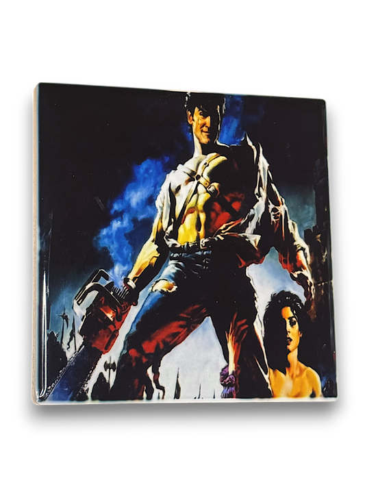 🪓 Army of Darkness Ceramic Coaster – Chainsaw Hero