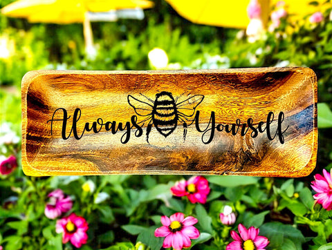 Bee Yourself Acacia Tray | acacia-tray-lady-sketched-bee | Lady and The Lineman