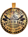 🔪 Michael Myers Butcher Shop Cutting Board – 13” Round Acacia Wood