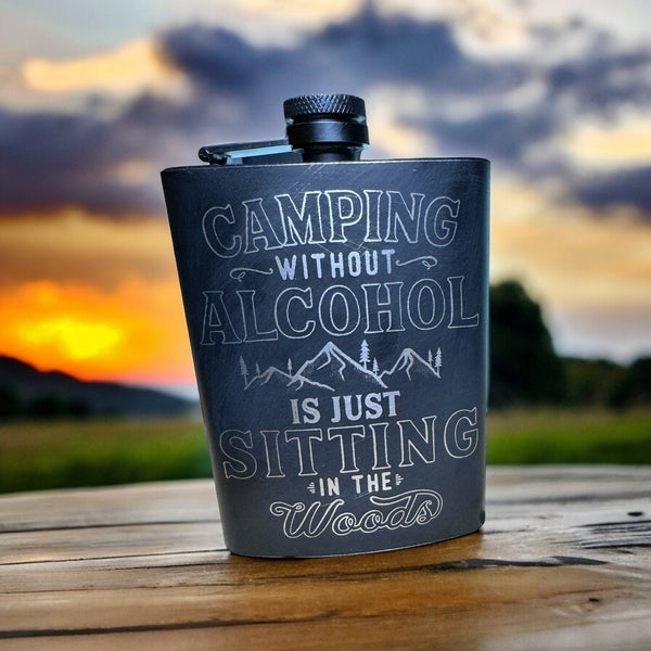 Camping Engraved Stainless Steel Hip Flask