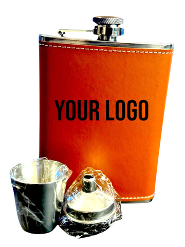 Premium Personalized Faux Leather  Flask Set