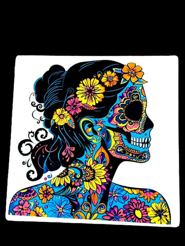 Floral Sugar Skull Ceramic Coaster