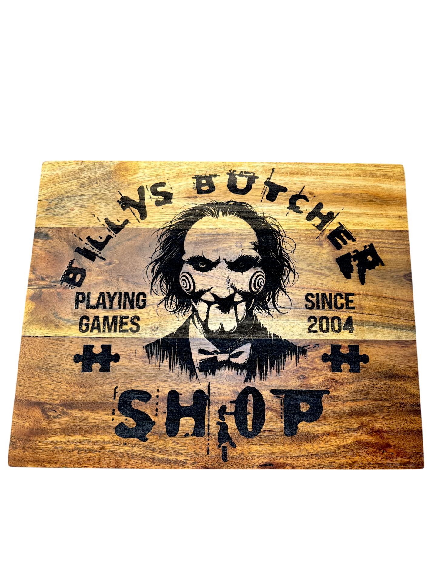 🪓 Billy’s Butcher Shop Acacia Cutting Board – Horror-Inspired Kitchen Decor