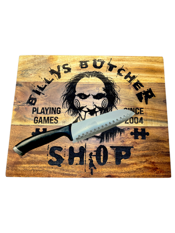 🪓 Billy’s Butcher Shop Acacia Cutting Board – Horror-Inspired Kitchen Decor