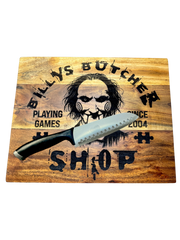 🪓 Billy’s Butcher Shop Acacia Cutting Board – Horror-Inspired Kitchen Decor