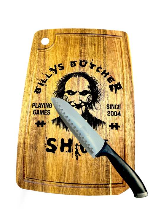 🪓 Billy’s Butcher Shop Acacia Cutting Board w/ Juice Groove – 14.5" x 10"