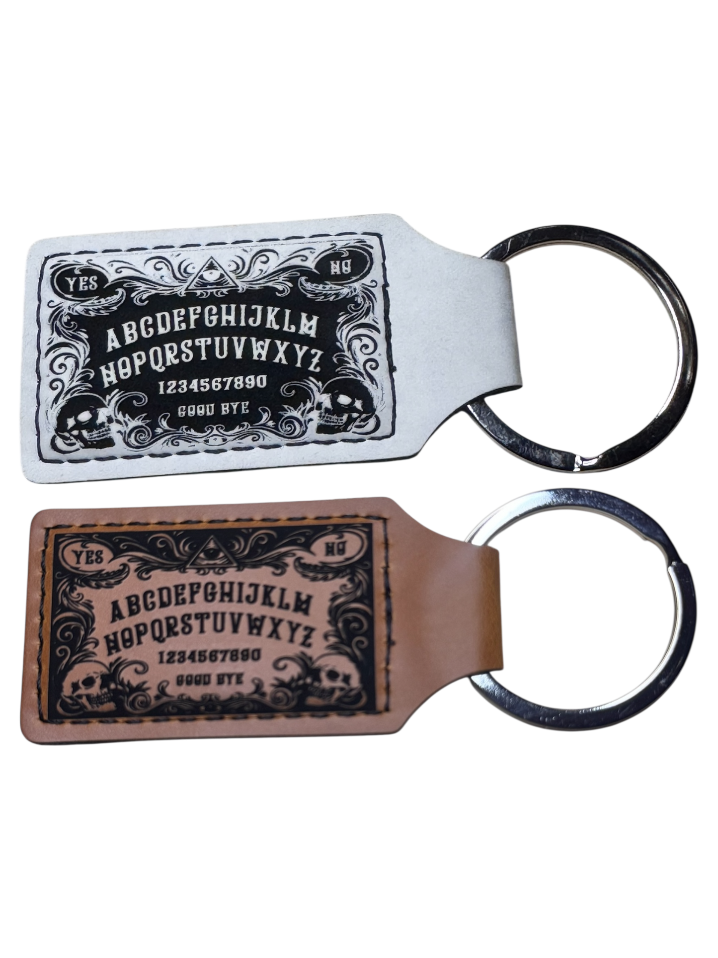 Ouija Board Keychain – Glow-in-the-Dark or Vintage Brown Leatherette