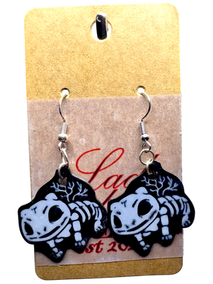 Skeleton Bulbasaur-Inspired Earrings – Spooky Pokémon Fan Jewelry