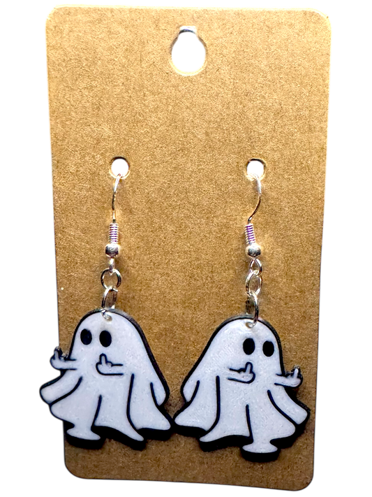 Sassy Ghost Earrings – Flipping Off the Living Dangles