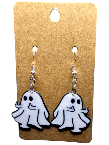 Sassy Ghost Earrings – Flipping Off the Living Dangles