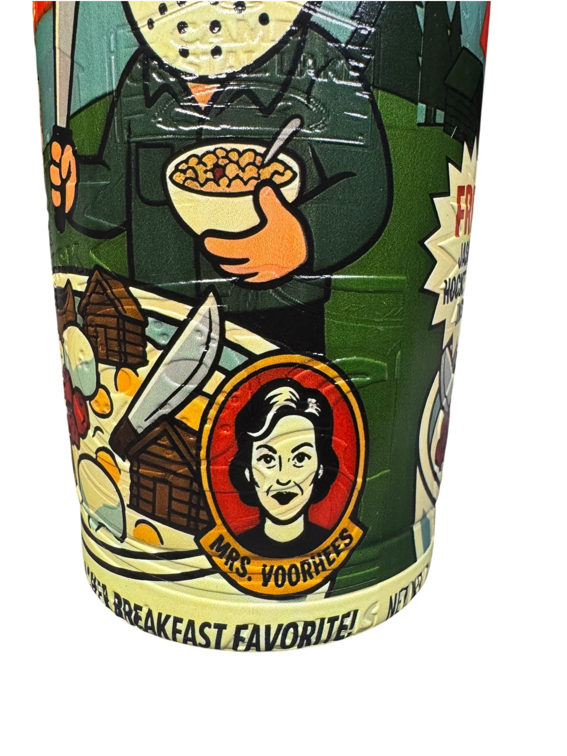 Camp Crystal Flakes 20 ounce stainless steel horror tumbler detail view