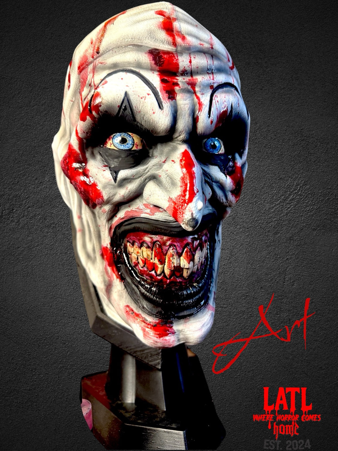 Hand-painted Art the Clown sculpture by Lady and The Lineman