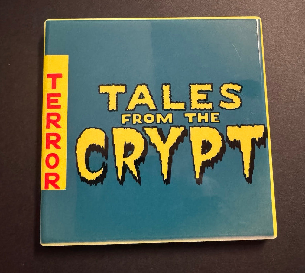 Square ceramic coaster with retro Tales from the Crypt horror comic artwork