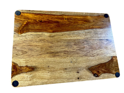 Back of 12 by 17 inch acacia spirit board showing rubber feet