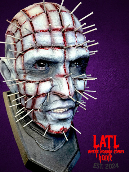 16-inch hand-painted Pinhead horror bust on display base