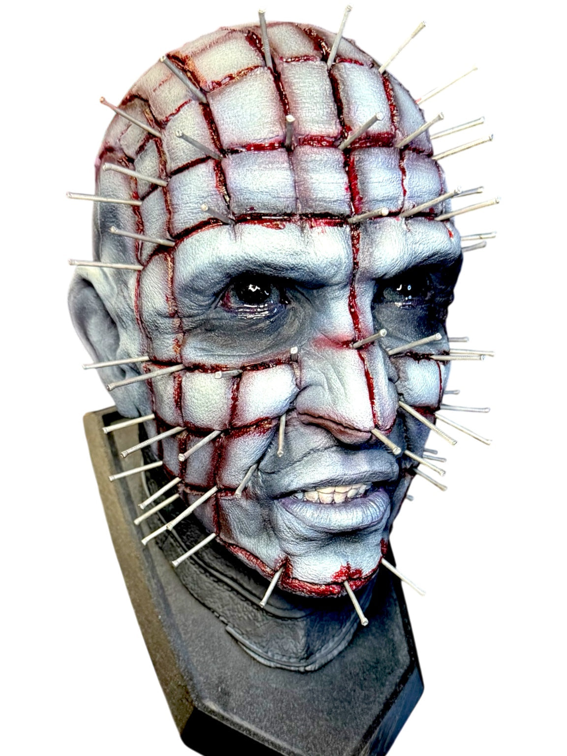 Hand-painted Pinhead Cenobite horror bust on white background