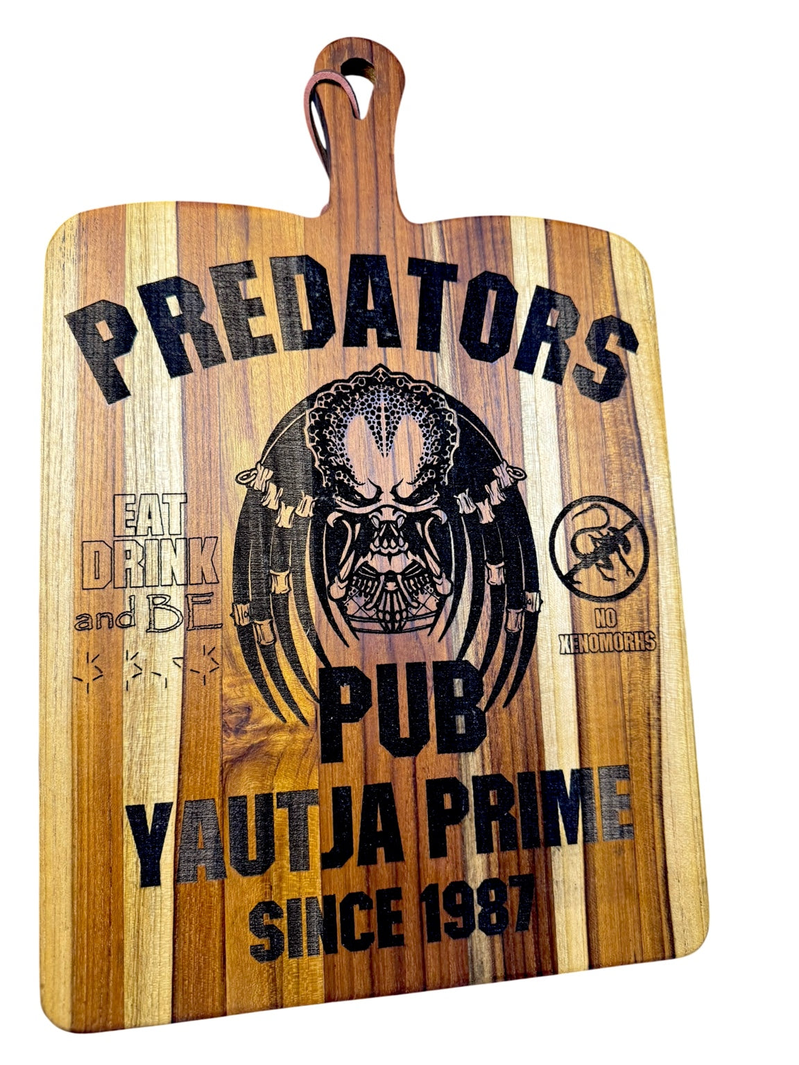 Predators Pub Yautja Prime laser engraved 10 by 16 inch wood serving board