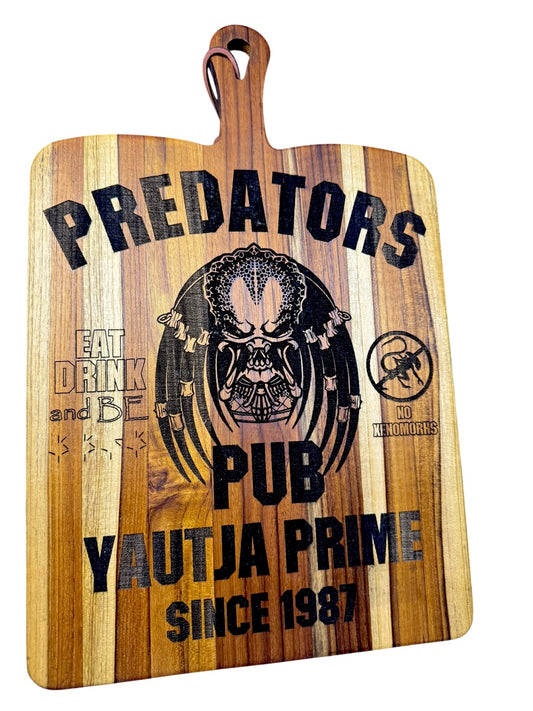 Predators Pub Yautja Prime laser engraved 10 by 16 inch wood serving board