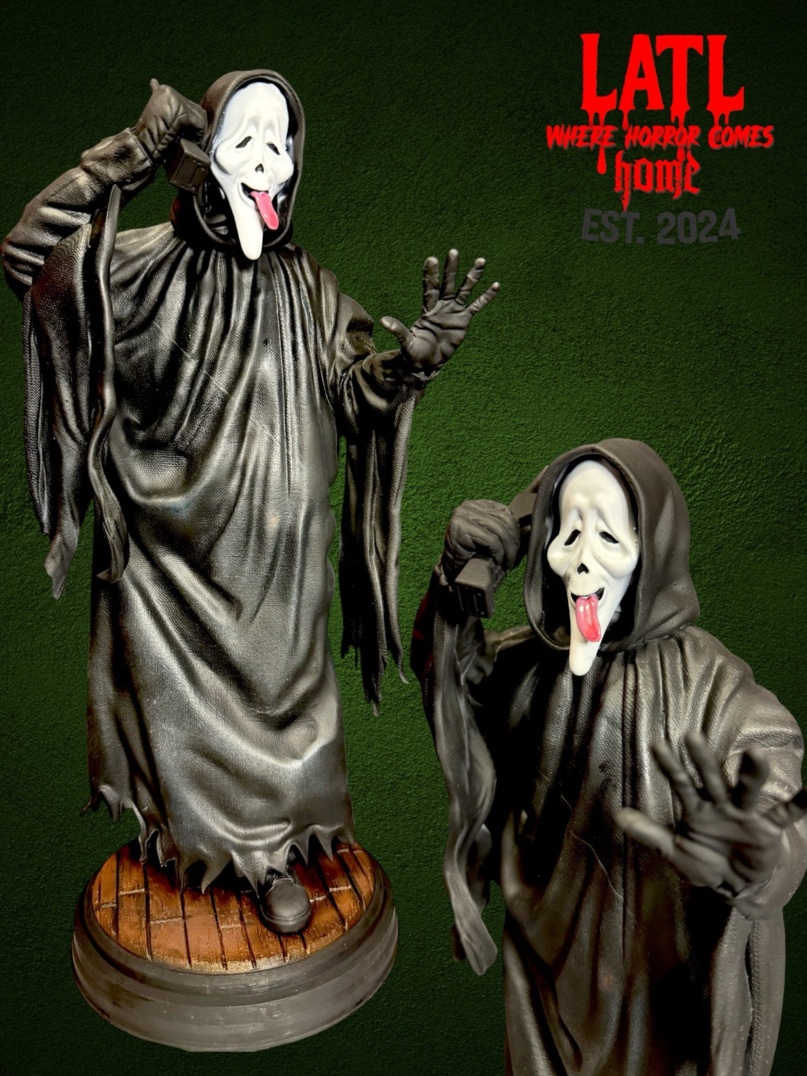 Scary Movie inspired GhostFace 16 inch hand-painted horror statue holding a phone