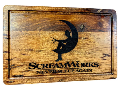 ScreamWorks Freddy Krueger inspired laser engraved acacia cutting board