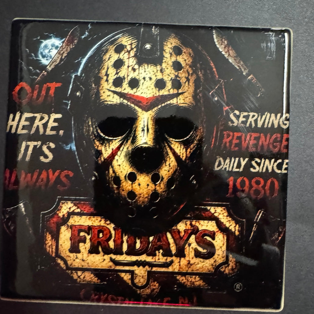 Hockey mask slasher Serving Revenge horror coaster