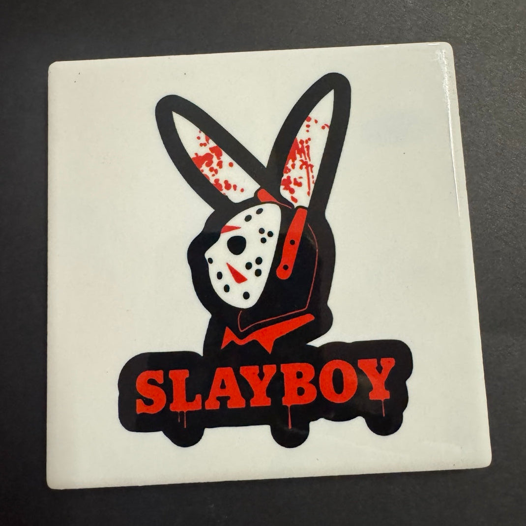 Slayboy bunny hockey mask slasher parody coaster