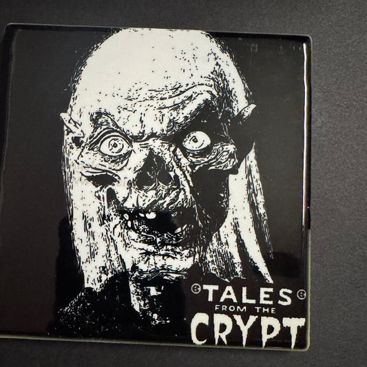 Tales From the Crypt inspired black and white horror coaster