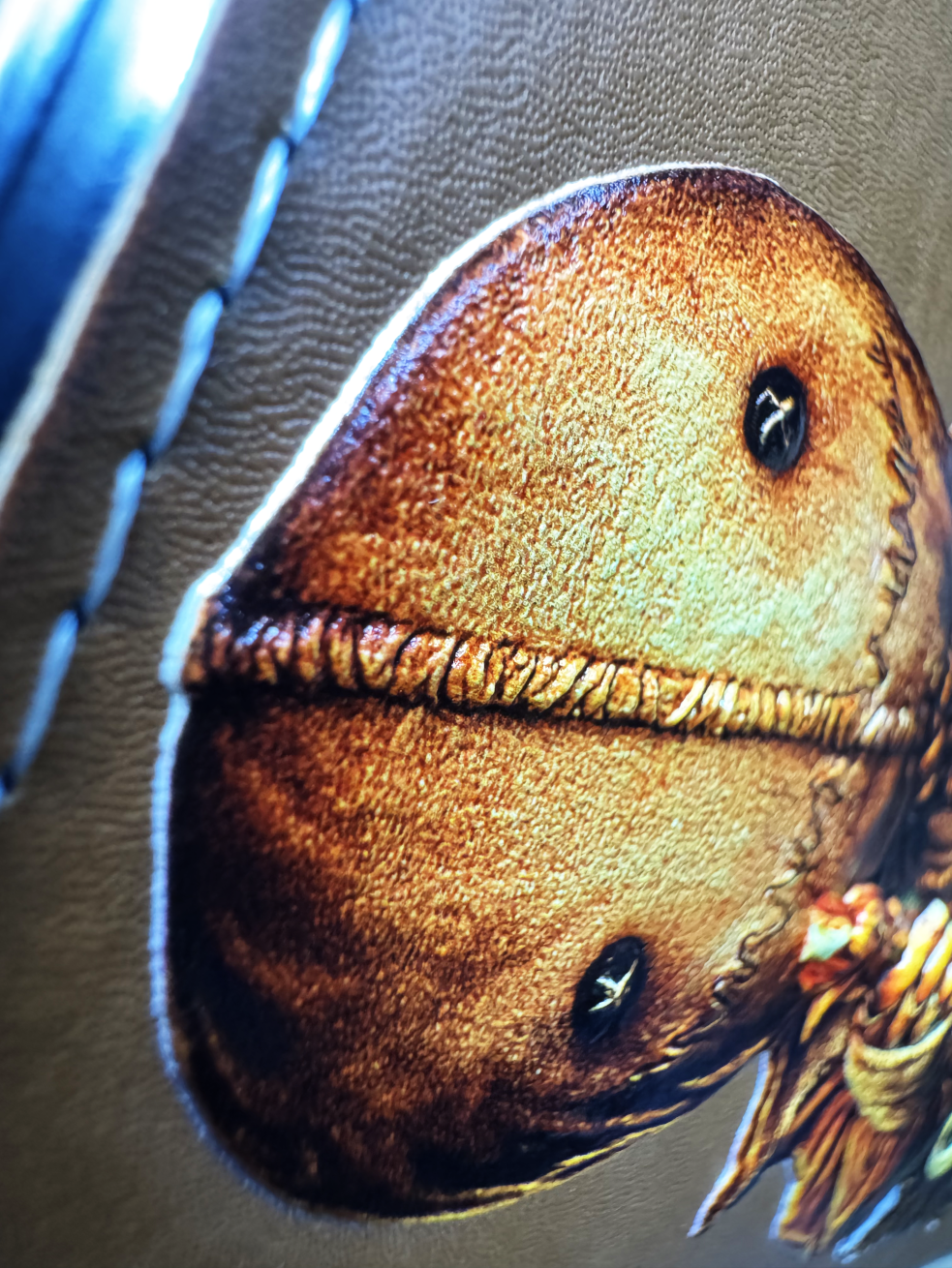 Trick R Treat leather wrapped horror flask detail